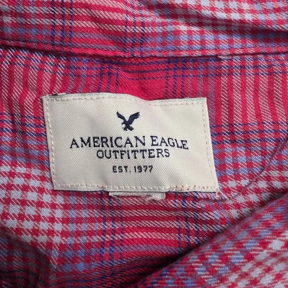 American Eagle Red & Purple Plaid Flannel Size Small